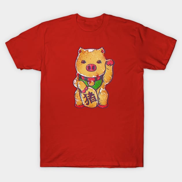 Piggy Maneki Neko T-Shirt by FunkyHusky